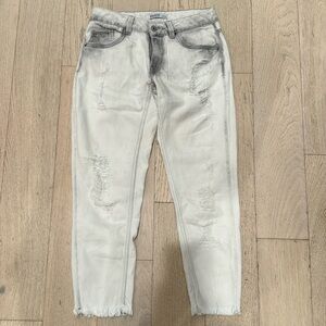 Zara white gray distressed ripped denim jeans mid rise straight leg 2